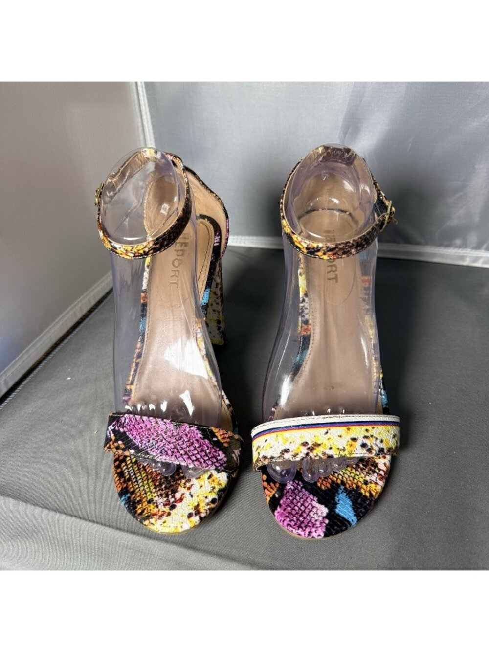 Report Snakeskin Print Block Heel Ankle Strap Sandals Size 9